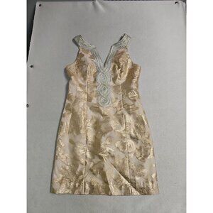 Lilly Pulitzer Valli Floral Gold Dress Size 4 Organza Brocade Sheath